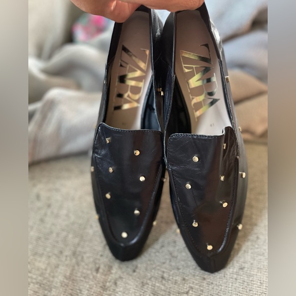 ZARA NWOT Black Studded Loafers - Picture 2 of 3